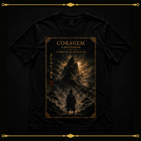 Camiseta preta Coragem A Montanha - mockup flat