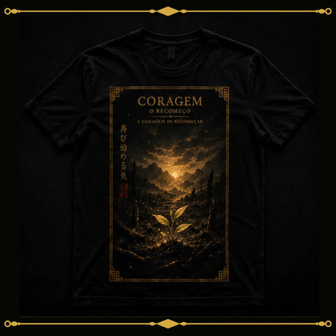 Camiseta preta Coragem O Recomeço - mockup flat