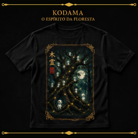 Kodama — O Espírito da Floresta, camiseta preta com arte