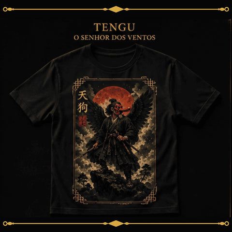 Tengu — O Senhor dos Ventos, camiseta preta com arte