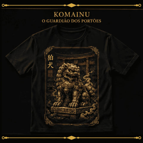 Komainu — O Guardião dos Portões, camiseta preta com arte