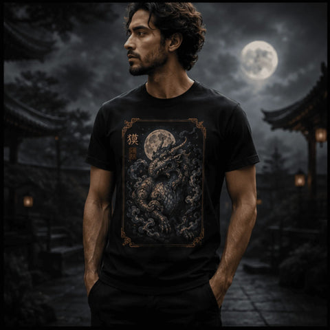 Baku — O Devorador de Pesadelos, modelo usando a camiseta à noite